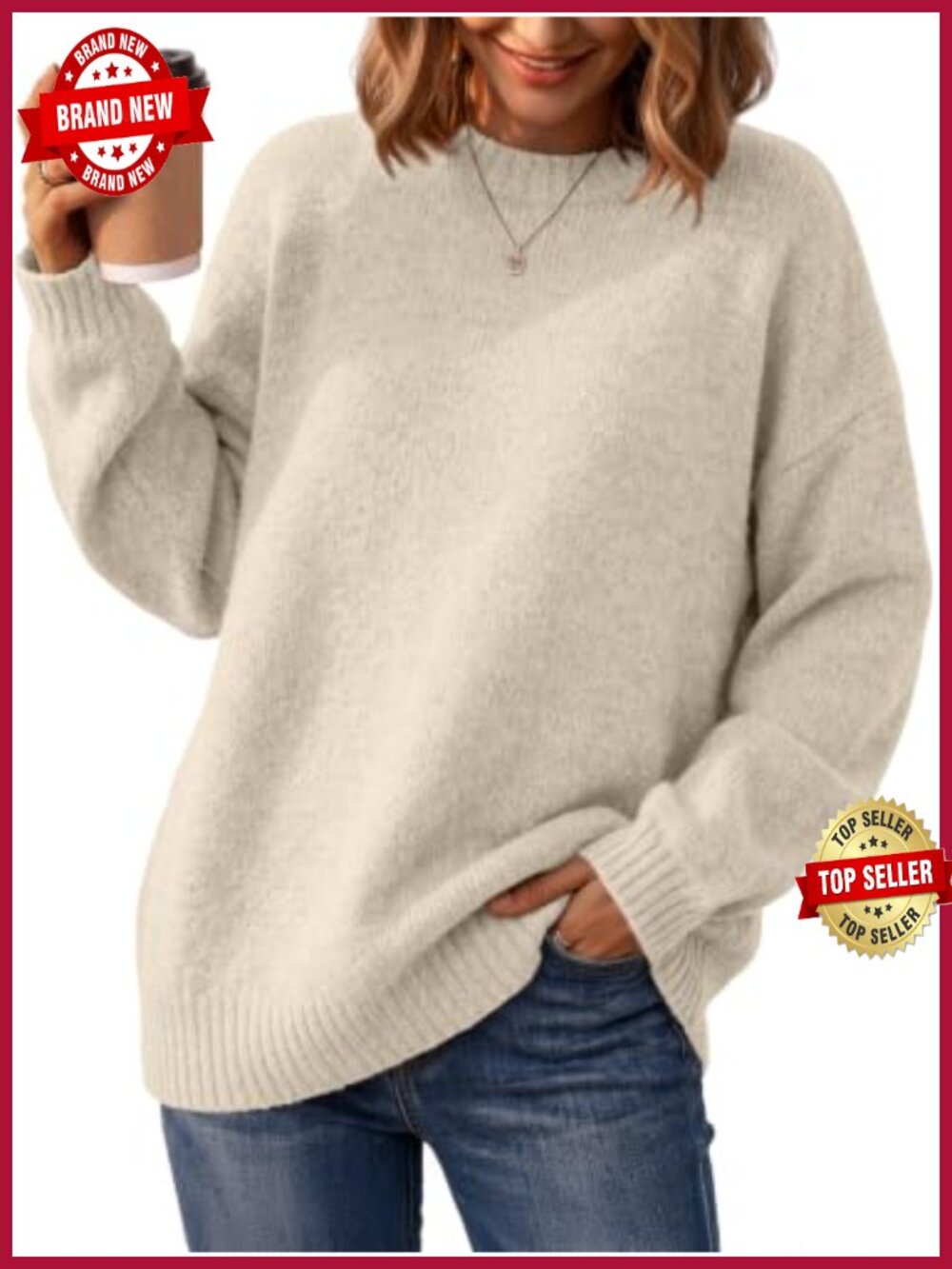 Oversized Crewneck Pullover Sweater Cozy Soft Knit Tunic